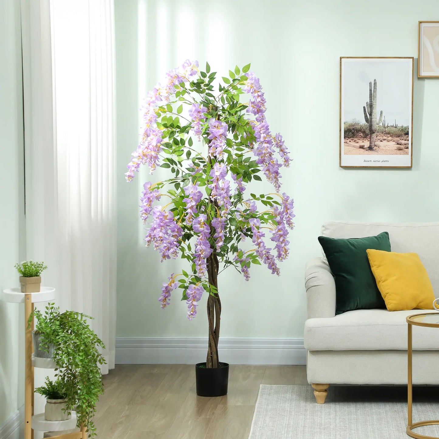 5.9FT Artificial Wisteria Tree, Natural Wood Trunk, Nursery Pot, Purple Artificial Trees at Gallery Canada