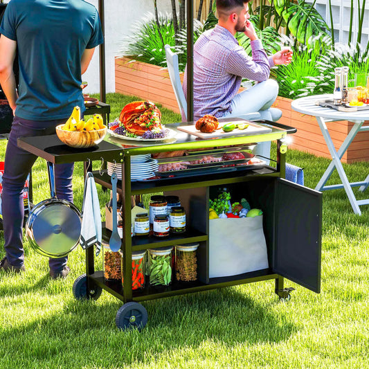 Outdoor BBQ Stand, Foldable Side Table, Stainless Steel Top, Pizza Oven Table Outdoor Grill Carts Silver Tone, Black at Gallery Canada
