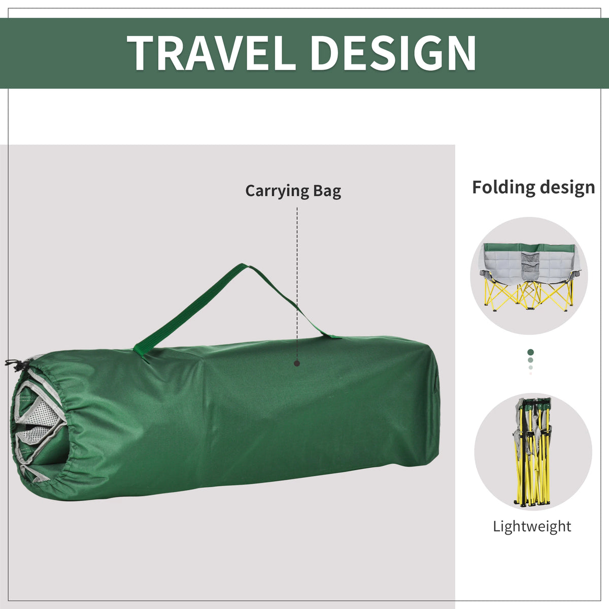 62" W Double Camping Chair Folding Loveseat With Storage, Cup Holder, Green Picnic Tables & Camping Chairs at Gallery Canada