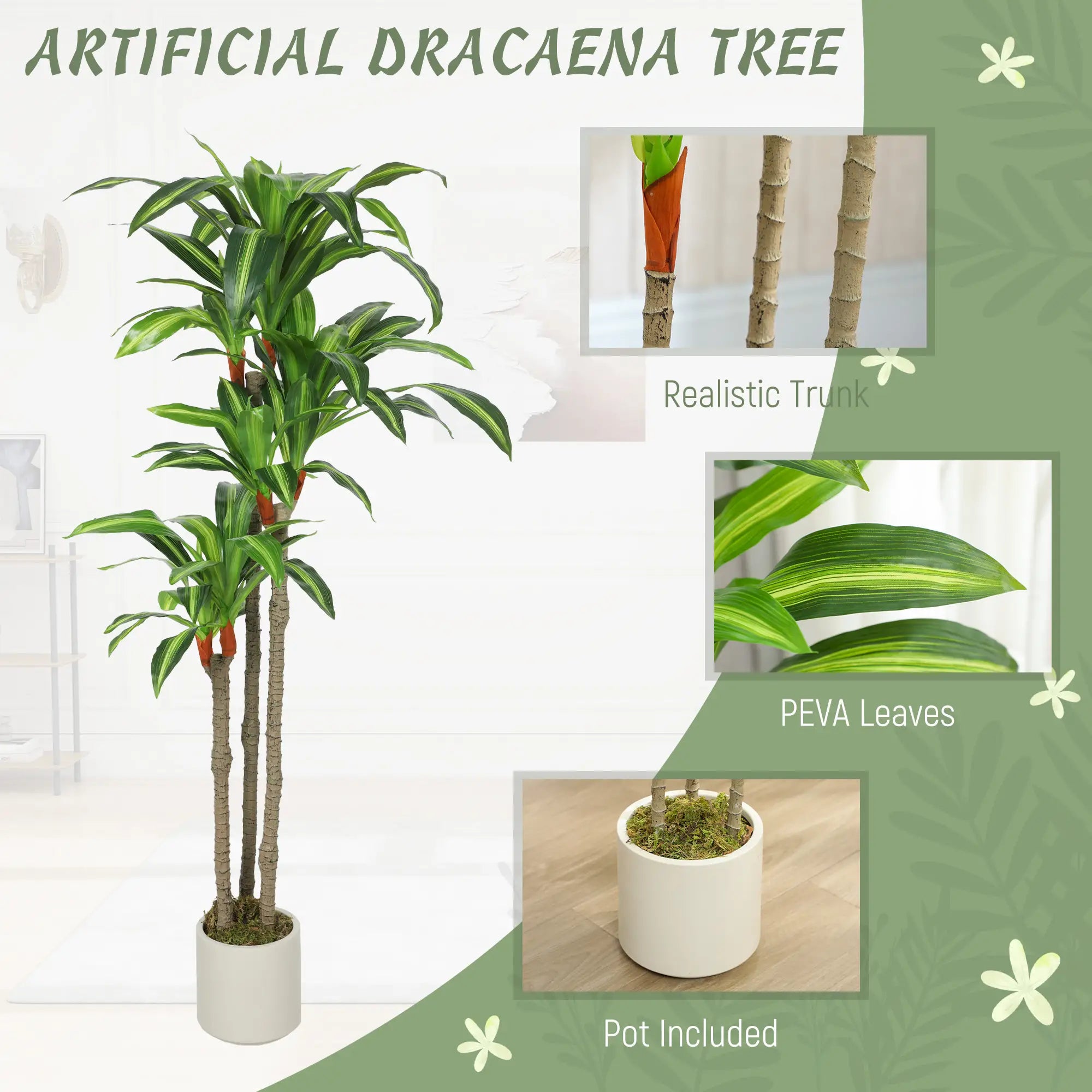 5FT Artificial Dracaena Plant, Bendable Trunks, Green Artificial Trees at Gallery Canada