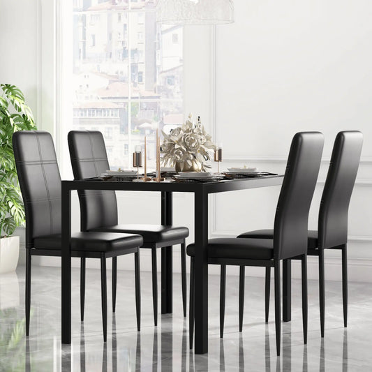 5-Piece Rectangular Glass Dining Table, Metal Frame, Faux Leather Chairs, Black Bar Sets Black at Gallery Canada