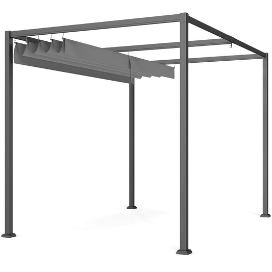 10x7ft Pergola, Retractable Roof, Outdoor Patio Sun Shelter, Grey Pergolas Grey Canopy, Dark Grey Frame at Gallery Canada