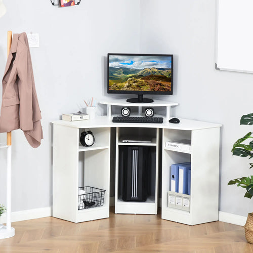 L-Shaped Computer Desk with Monitor Stand, Home Office Corner, White