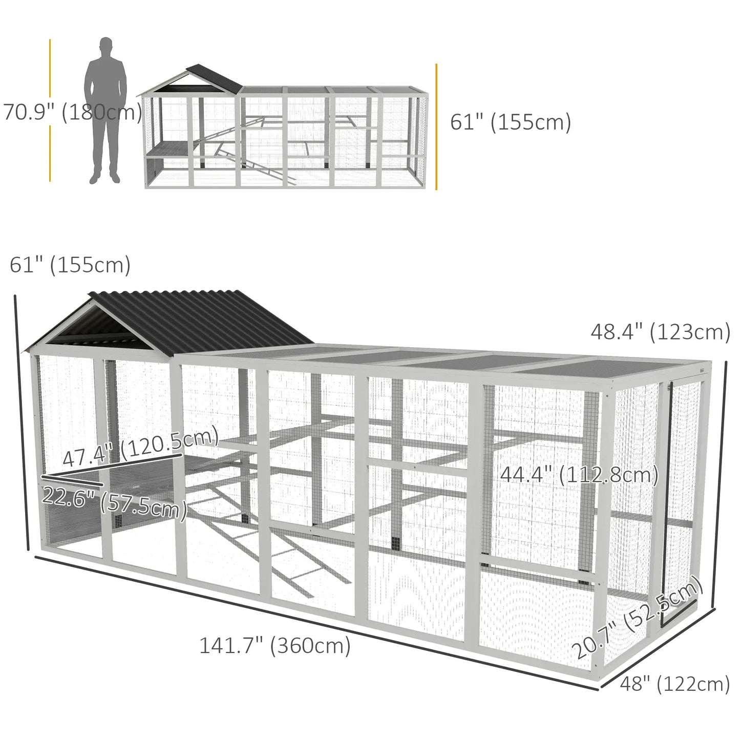 142 Outdoor Wooden Chicken Coop with Run, Ramps, Perches, Grey Chicken Coops at Gallery Canada