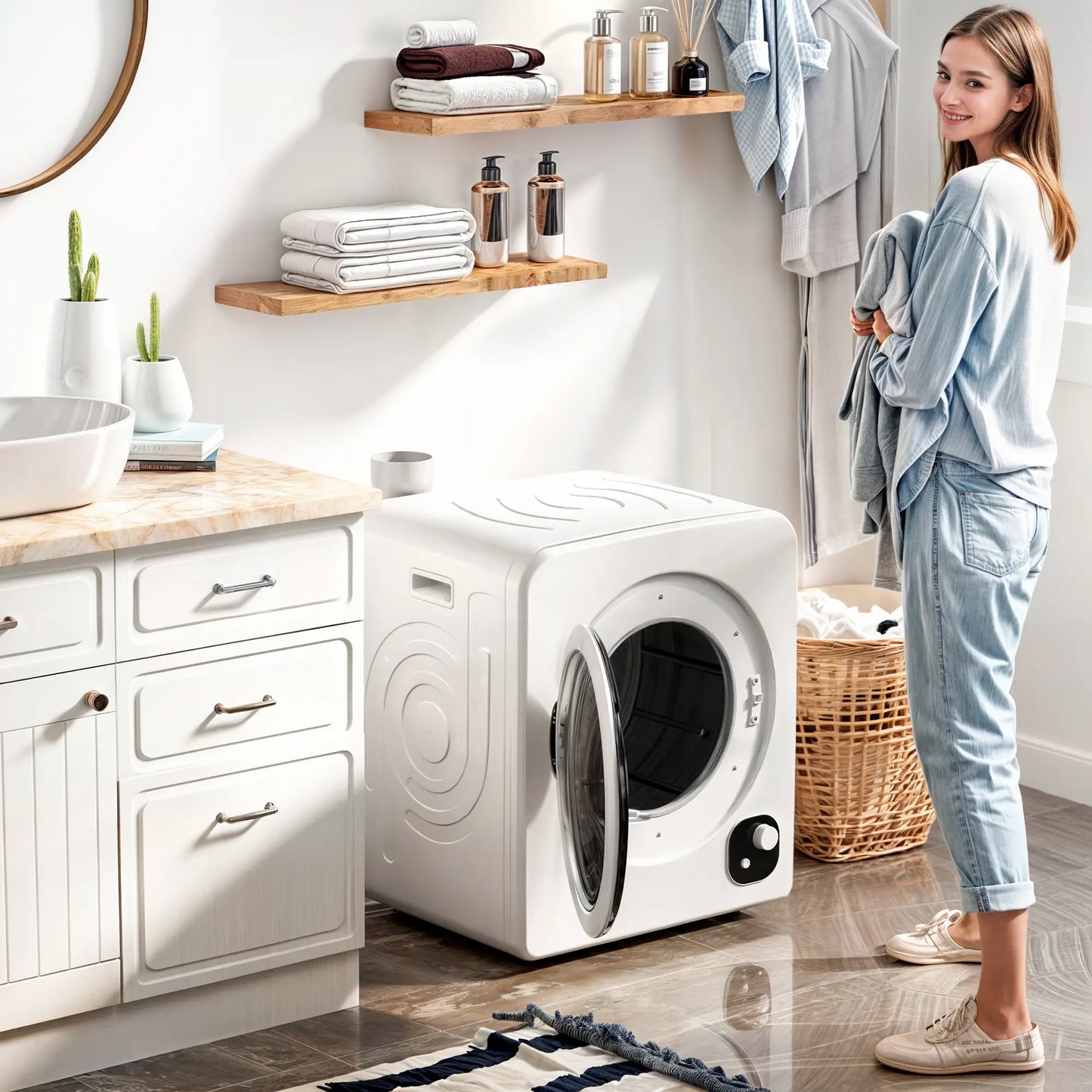 Compact Laundry Dryer, 1300W Portable, Stainless Steel Tub, White Dryer Machines at Gallery Canada