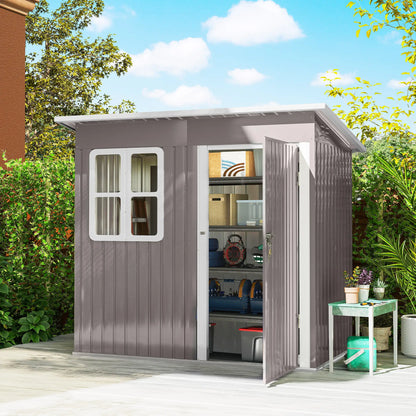 7' x 4' Galvanised Steel Outdoor Storage Shed, Garden Shed With Window, Lockable Door, Air Vents, Warm Grey Sheds at Gallery Canada
