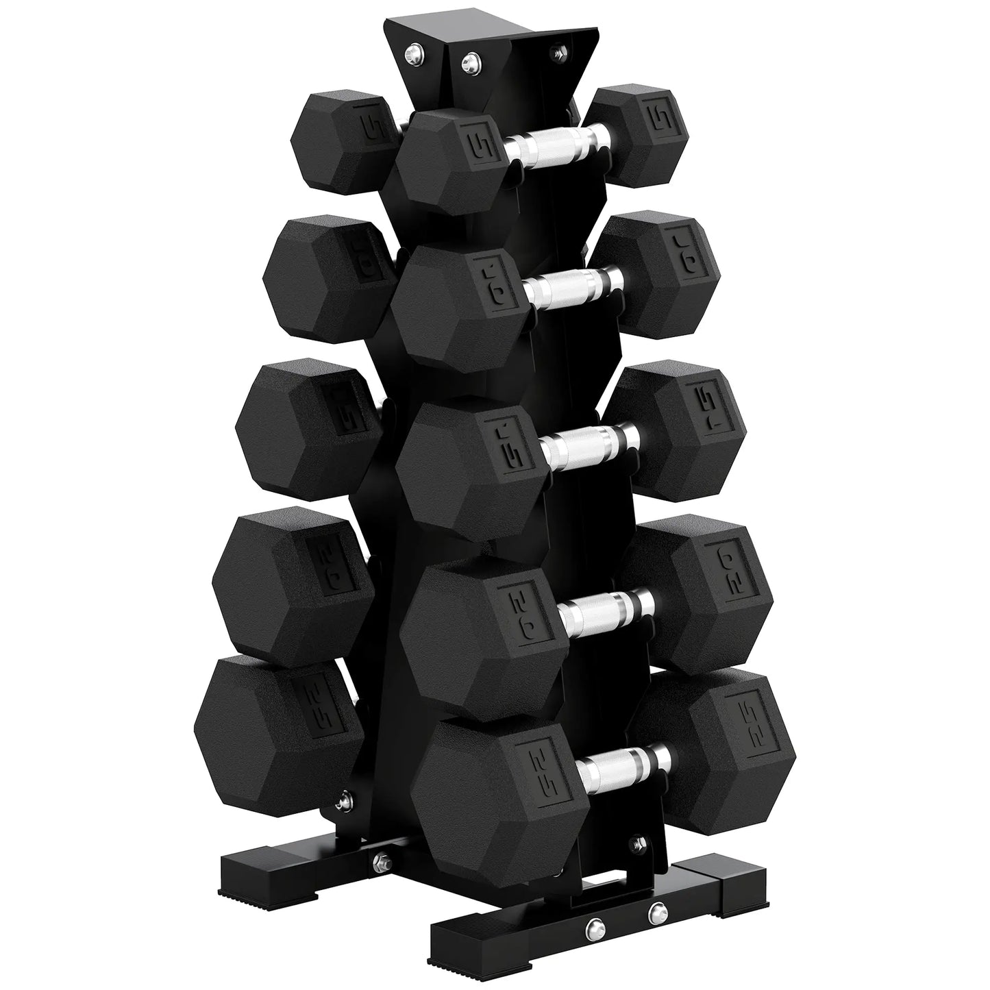 Hex Dumbbell Set with Rack, 150lbs Rubber-Coated, Non-Slip Handles, Rubber-Coated Dumbbells & Barbells Black at Gallery Canada