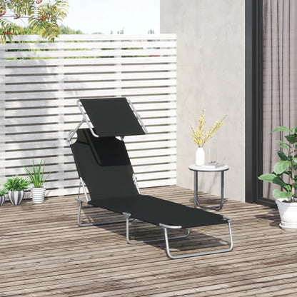 Adjustable Folding Chaise Lounge, Outdoor Tanning Chair with Sun Shade, Black Lounger Chairs at Gallery Canada