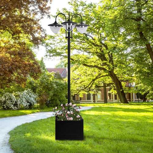 3-Head LED Solar Light, Street Light Post with Planter, Black