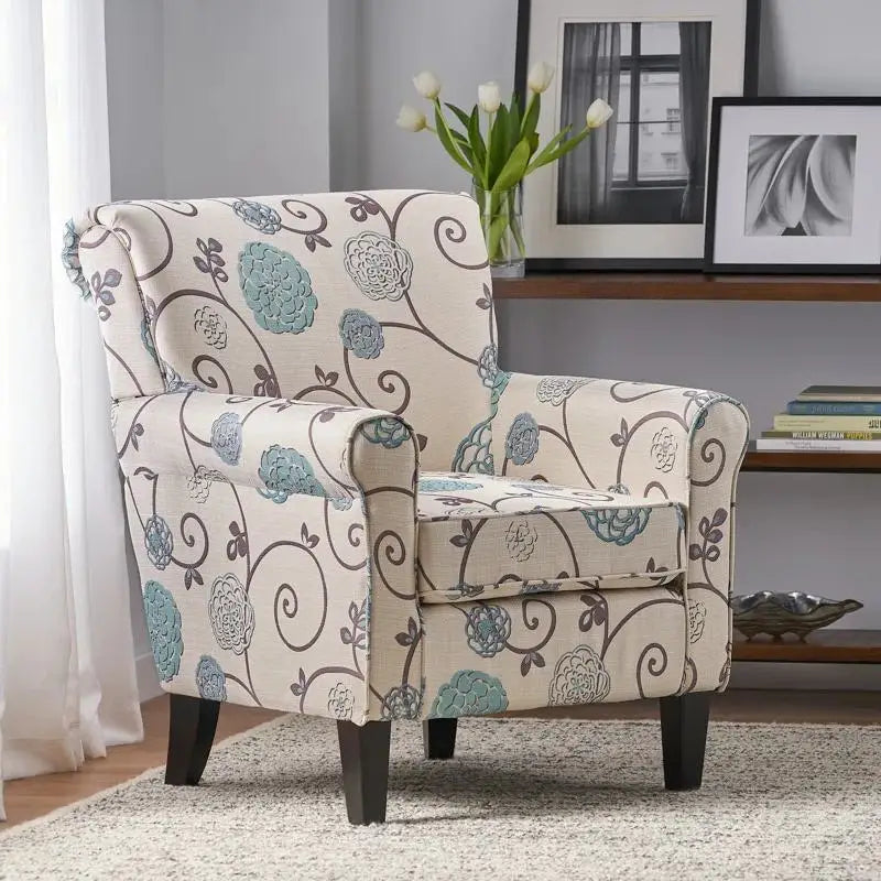 Fabric Club Chair, Birch Wood Legs, 32