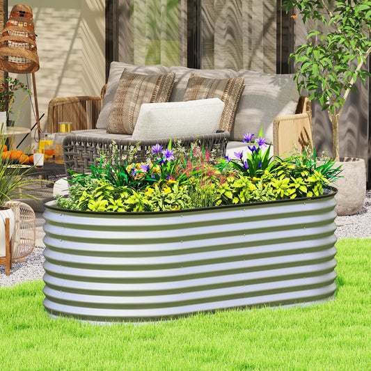 Galvanized Raised Garden Bed, 5 x 2.5 x 2 ft, Oval Planter Box, Silver Galvanized Planter Boxes Silver at Gallery Canada