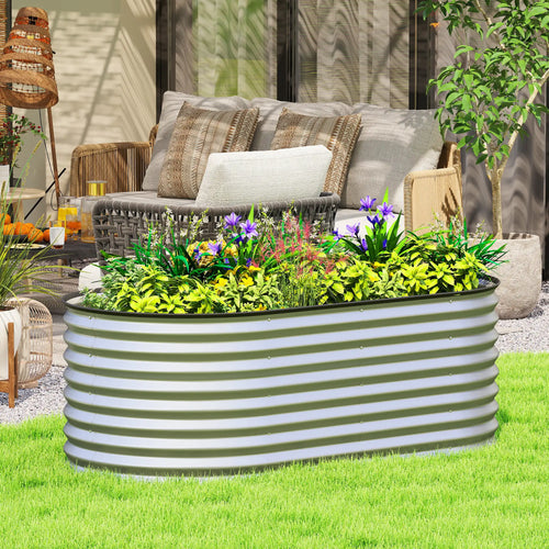 Galvanized Raised Garden Bed, 5 x 2.5 x 2 ft, Oval Planter Box, Silver