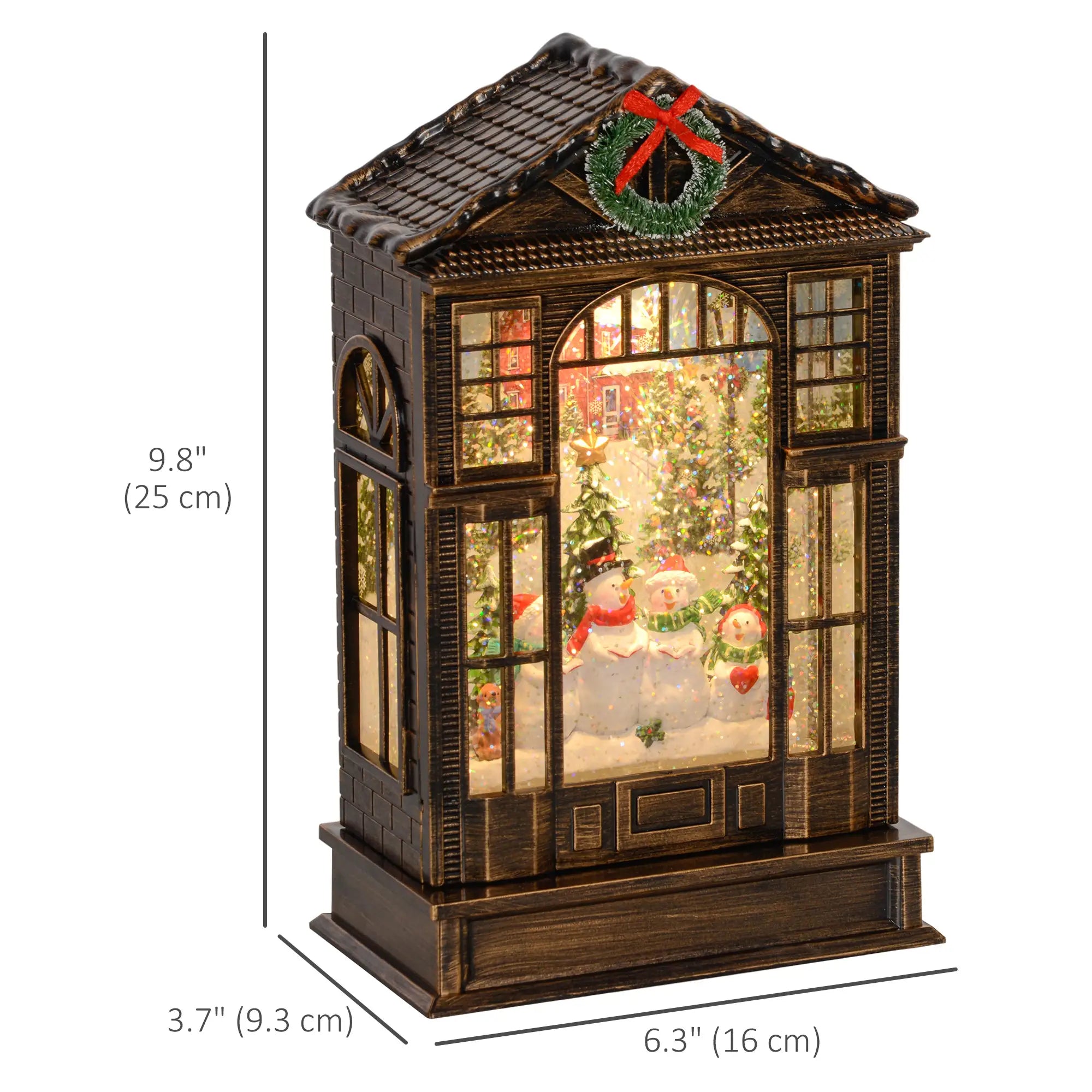 Musical Snow Globe with Lights, Christmas Lantern, Swirling Glitter, Bronze Christmas Village Houses at Gallery Canada