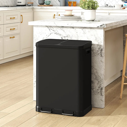 Kitchen Garbage Bin, 2 x 7.9 Gal, Soft-Close With Removable Buckets, Black Small Kitchen Appliances Black at Gallery Canada