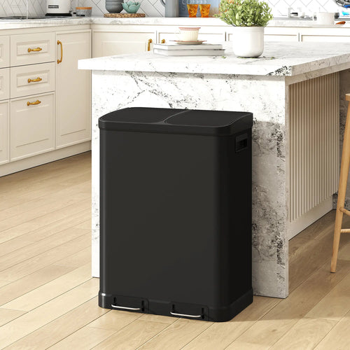 Kitchen Garbage Bin, 2 x 7.9 Gal, Soft-Close With Removable Buckets, Black