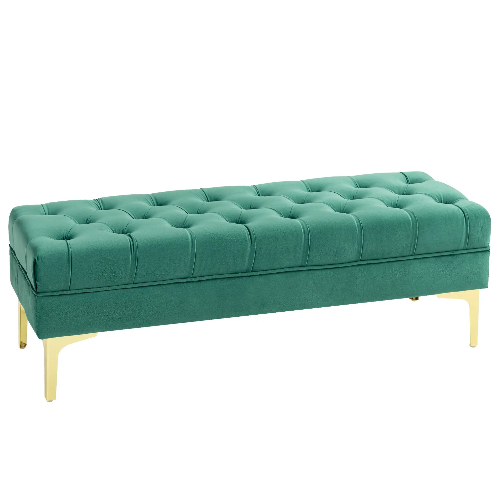 Upholstered End of Bed Bench, Button Tufted, Dark Green Storage Ottomans & Benches Dark Green at Gallery Canada