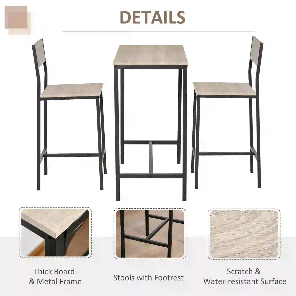 Industrial Bar Table Set, 3 Piece, 2 High Back Stools, Dining Set Bar Sets at Gallery Canada