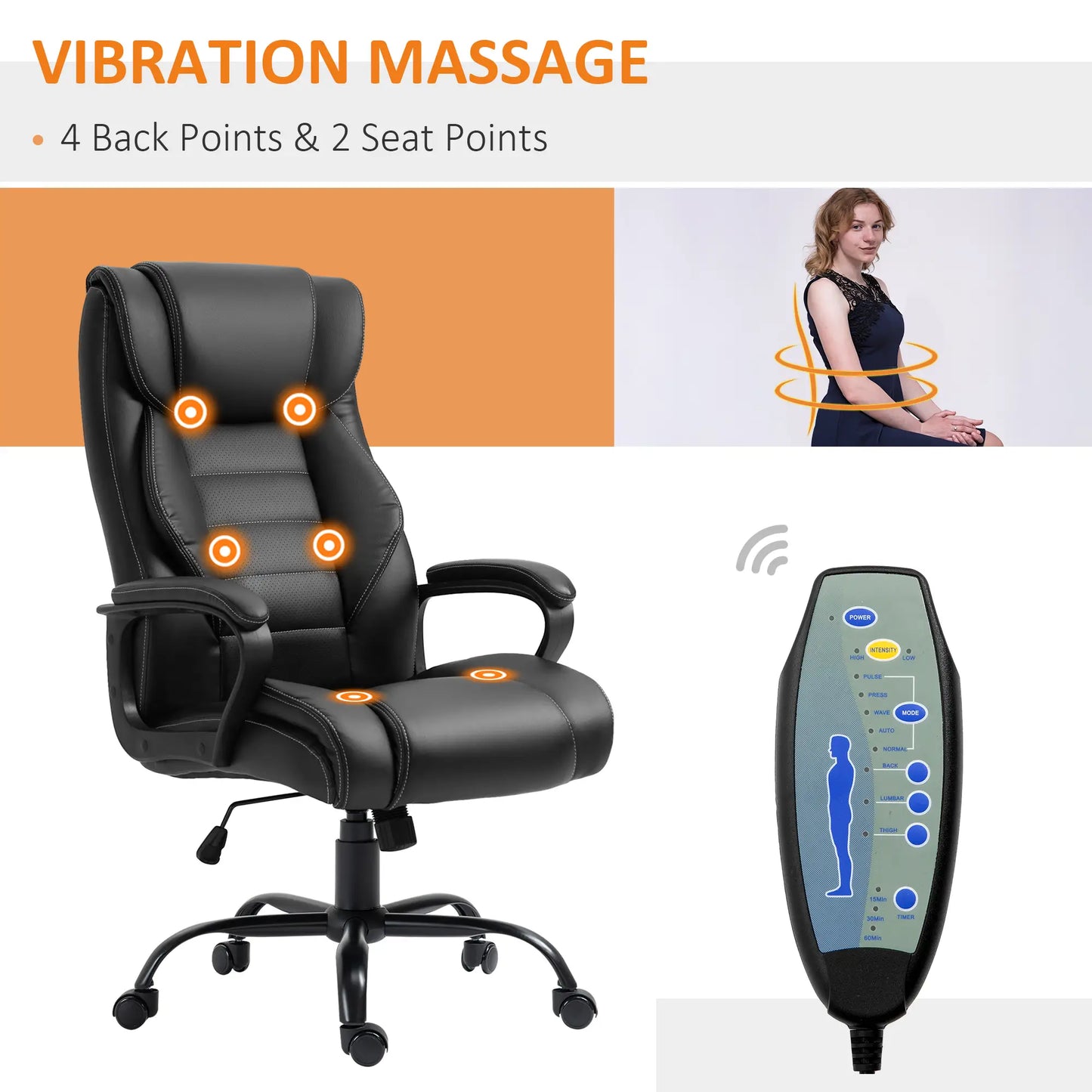 Massage Office Chair, High Back Executive, 6-Point Vibration, Adjustable Height, Black Massage Chairs at Gallery Canada
