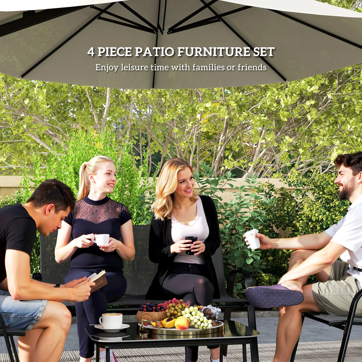 4-Piece Outdoor Furniture Set, 2 Stackable Chairs, Loveseat, Glass Coffee Table, Black Patio Furniture Sets at Gallery Canada