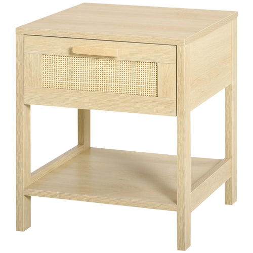 Narrow Rattan Nightstand With Drawer And Shelf, Natural
