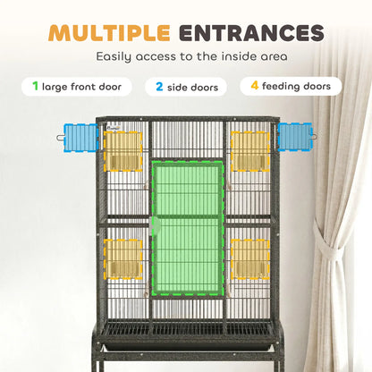 56"H Bird Cage, Parrot Cage w/ Detachable Rolling Stand, Removable Tray, Storage Shelf, Perches, Food Container Bird Cages at Gallery Canada