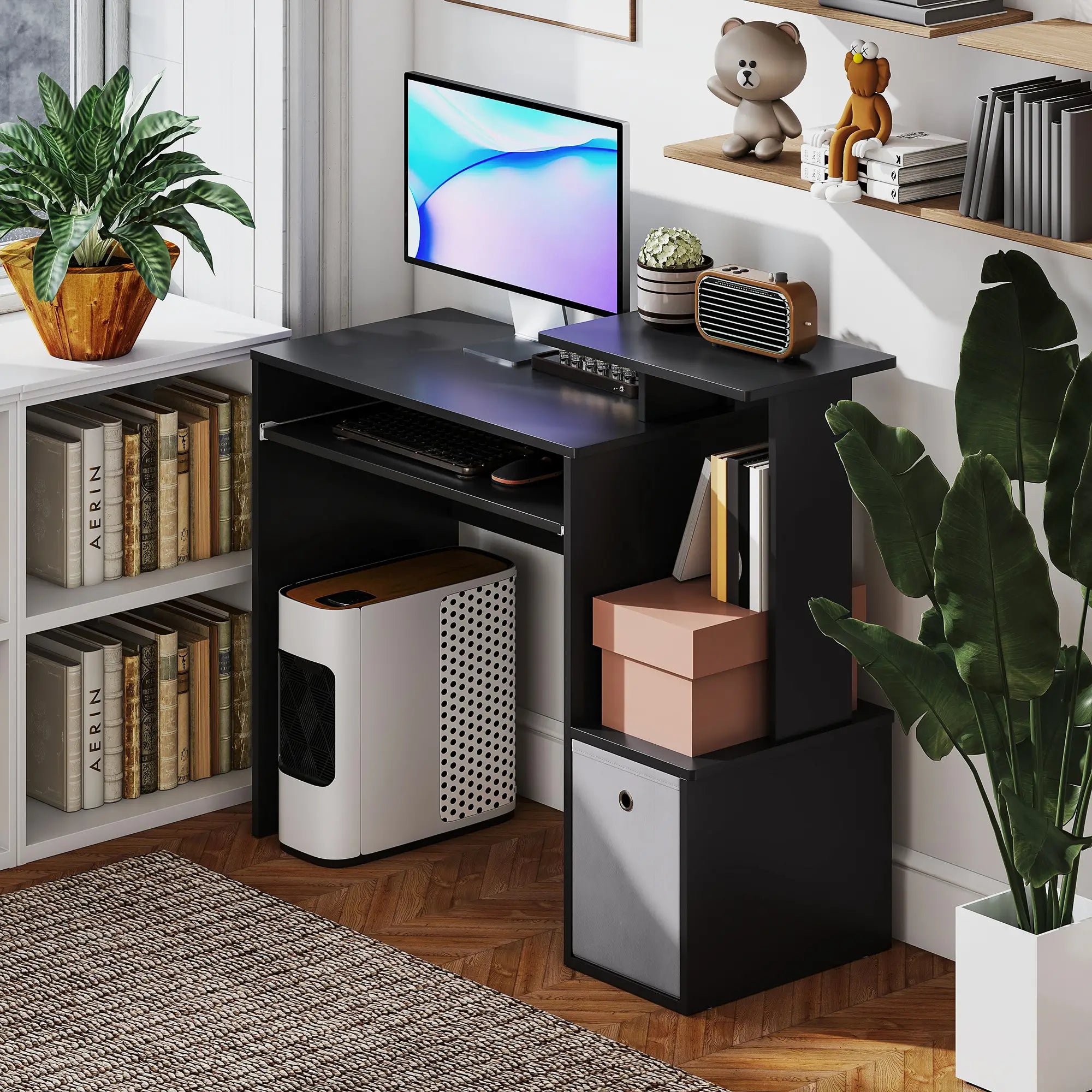 Computer Desk, Sliding Keyboard Tray, Storage Drawer, Black Computer Desks at Gallery Canada