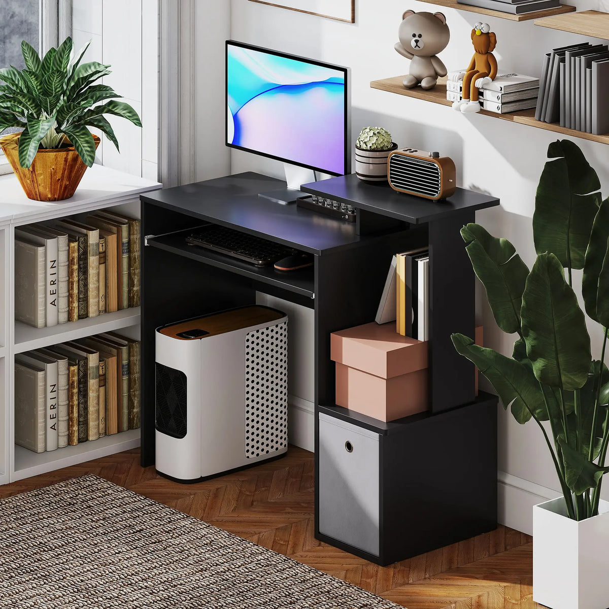 Computer Desk, Sliding Keyboard Tray, Storage Drawer, Black Computer Desks at Gallery Canada