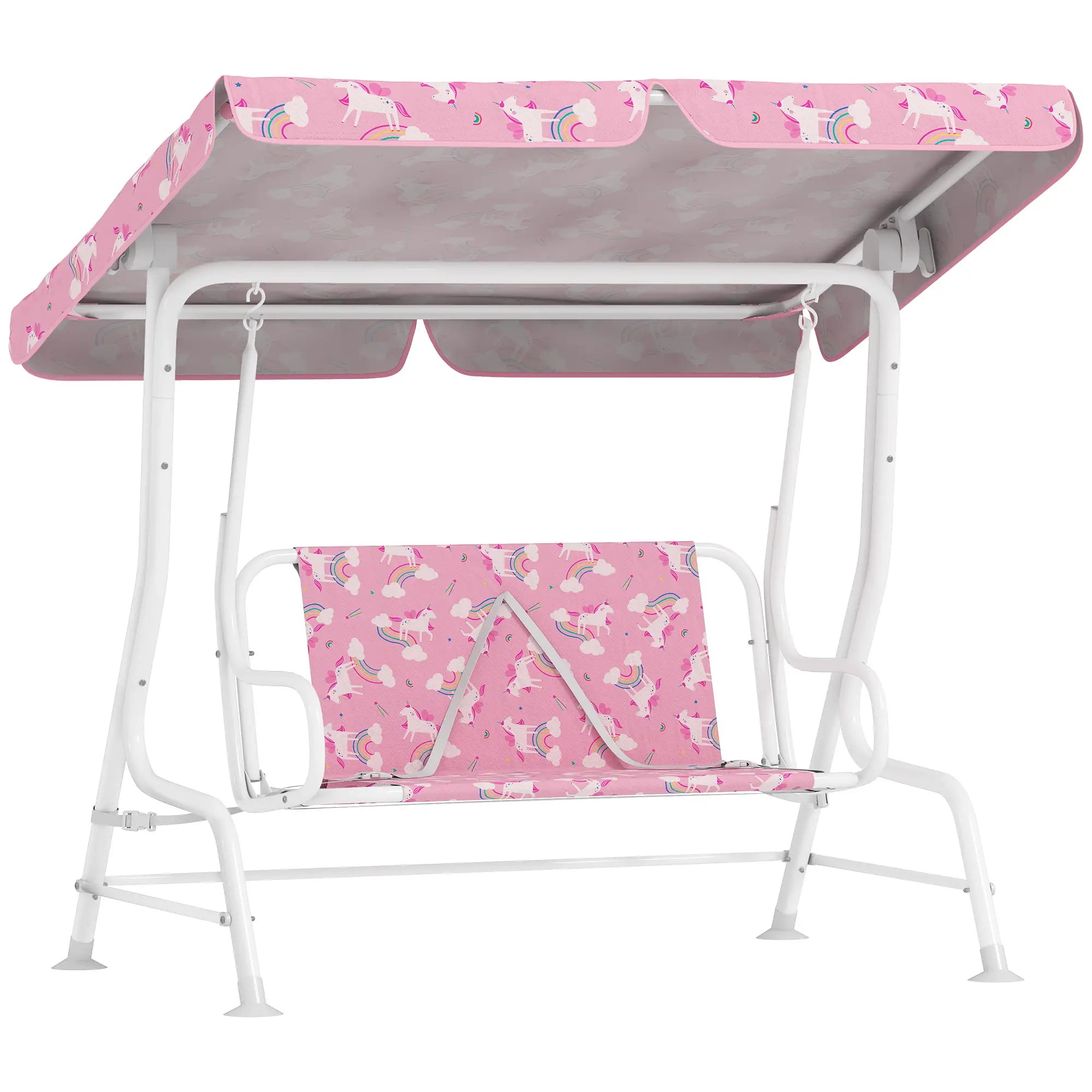 Kids Porch Swing, 2-Seater Bench With Safety Belts, Adjustable Canopy, Pink Gym Sets & Swings at Gallery Canada