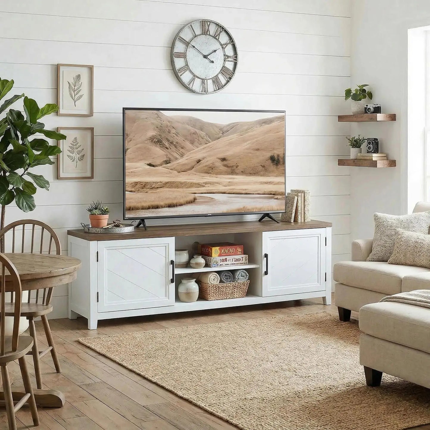 TV Stand For 42 Inch TVs, 2 Shelves 2 Cabinets, White Brown TV Stands at Gallery Canada