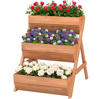 3 Tier Elevated Planter Box, Wooden Raised Garden Bed, 26" x 30" x 30", Brown Elevated Garden Beds at Gallery Canada