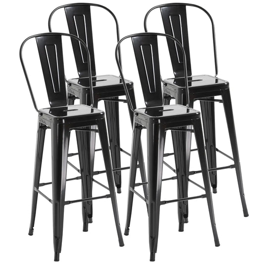 Set of 4 Bar Stools, Industrial Kitchen, Metal Frame, Black Bar Stools Black at Gallery Canada