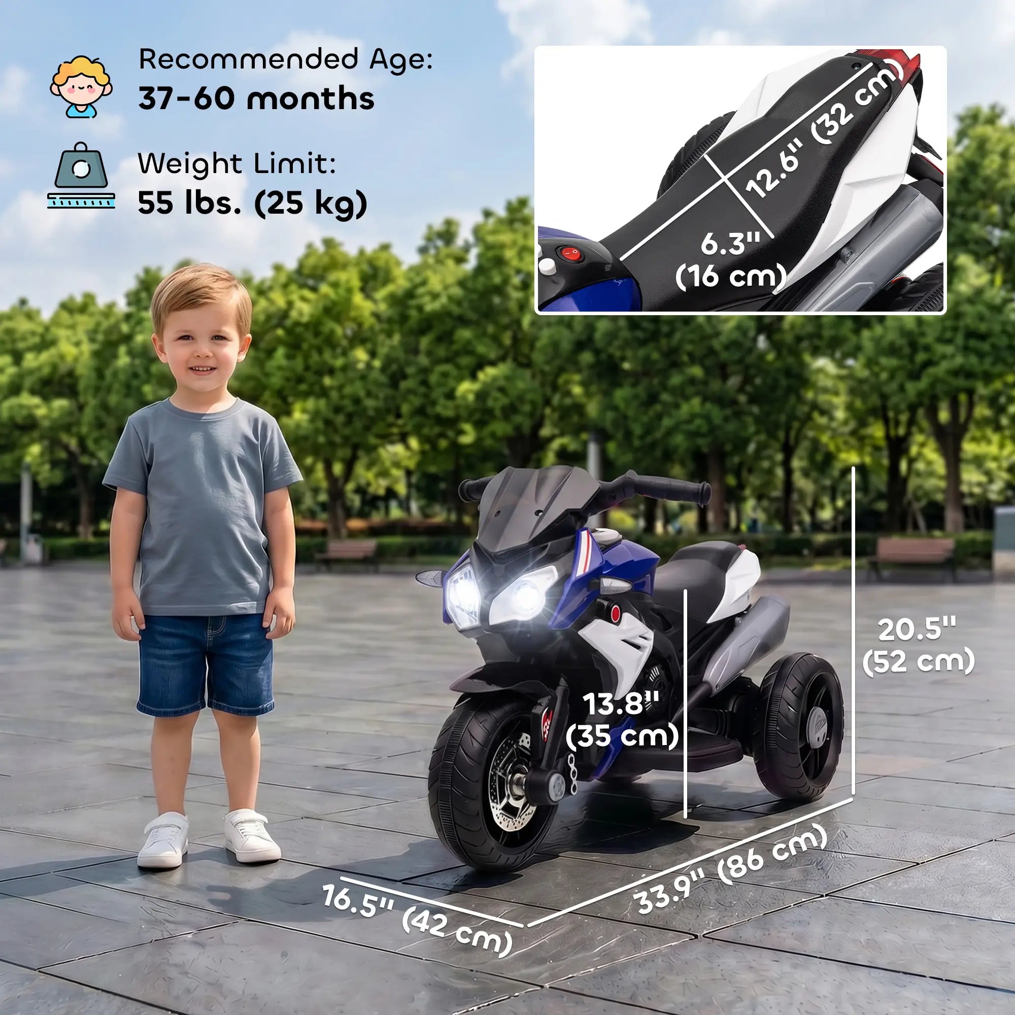 Kids Electric Motorcycle Ride-On Toy, 3 Wheels, Music, Horn, Lights, Blue Electric Motorcycles at Gallery Canada