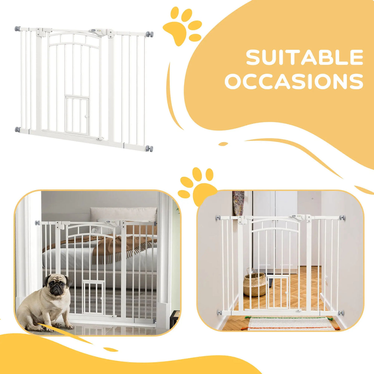 Auto-Close Pet Gate With Cat Door, Double Locking, Fits 29"-39.4" Wide, White Houses, Kennels & Pens at Gallery Canada
