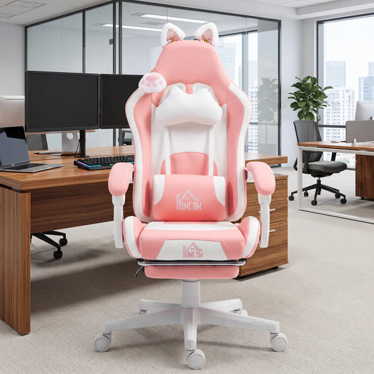 Racing Gamer Chair, Faux Leather with Footrest, Headrest, Lumbar Support, Pink Video Game Chairs Pink, White at Gallery Canada