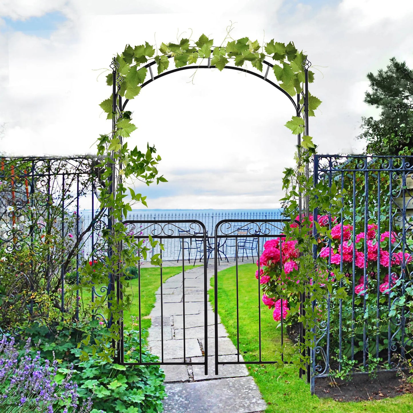 7' Metal Garden Arbor Arch, Scrollwork Doors, for Ceremony, Weddings Garden Arches at Gallery Canada
