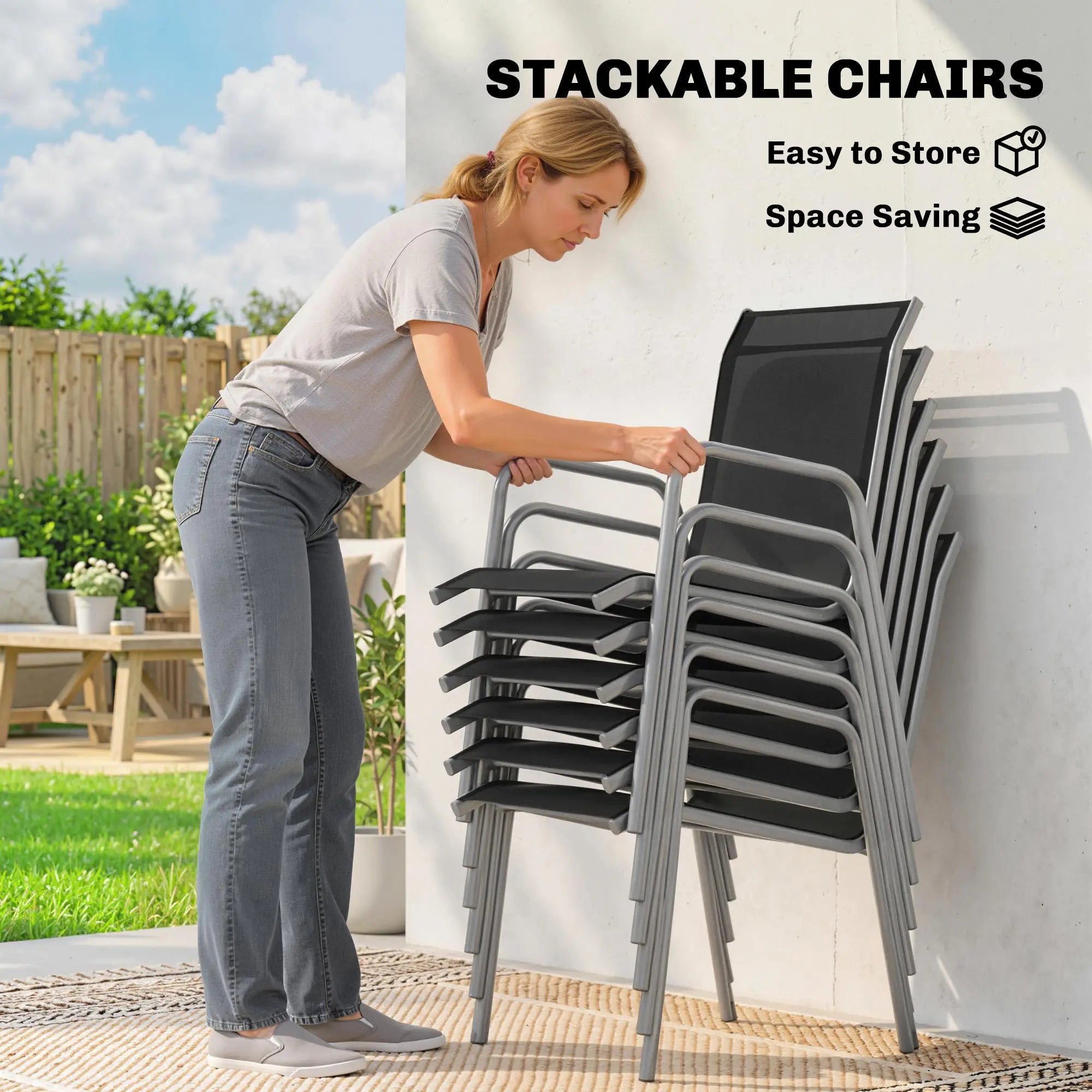 7 Piece Garden Dining Set With Rectangular Table & 6 Stackable Chairs Outdoor Dining Sets at Gallery Canada
