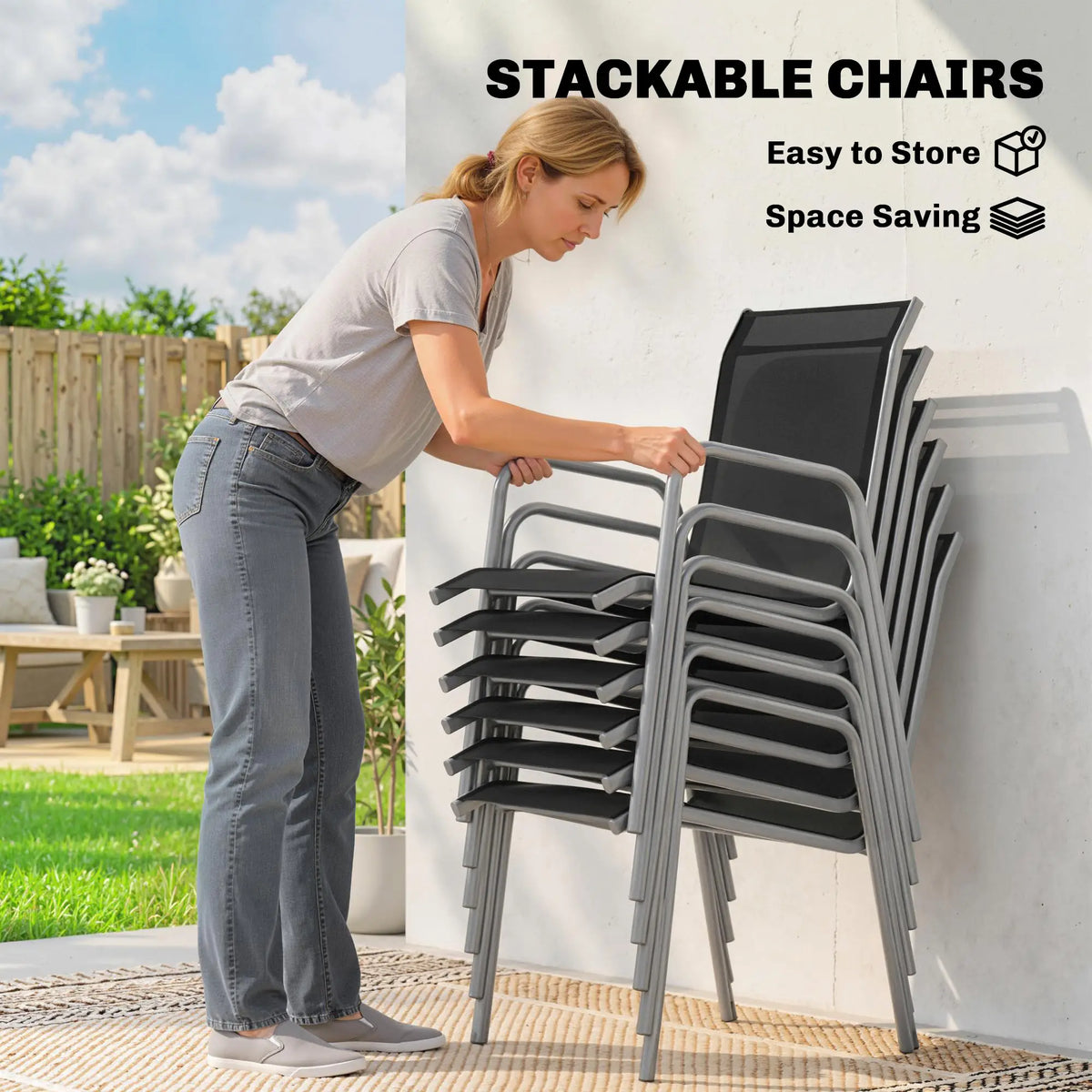7 Piece Garden Dining Set With Rectangular Table & 6 Stackable Chairs Outdoor Dining Sets at Gallery Canada