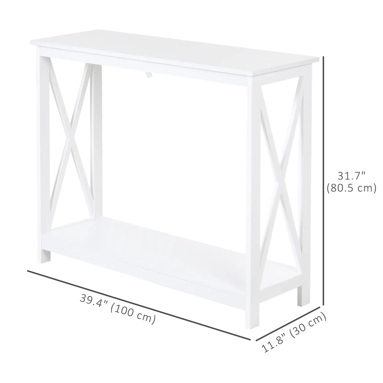 2 Tier X-Design Console Table, Storage Shelf, 24.8 Inch, White Console Tables at Gallery Canada