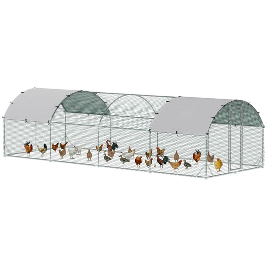 Large Metal Chicken Coop, Walk-in Enclosure, Poultry Hen Run, 9.2' x 24.9' x 6.5', Silver Chicken Coops Silver at Gallery Canada