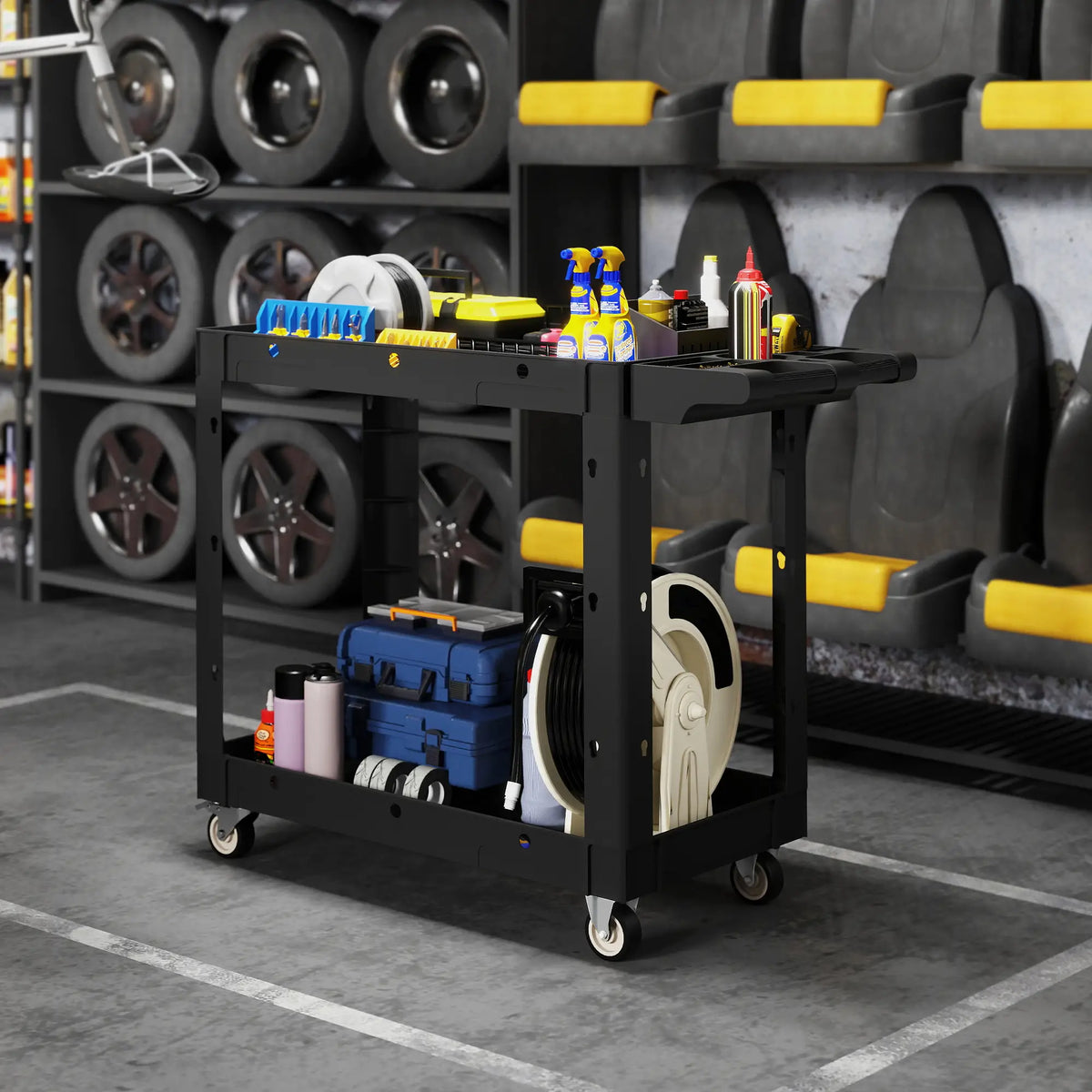 2-Tier Rolling Tool Cart, 500 LBS Capacity, Black Tool Organizers at Gallery Canada