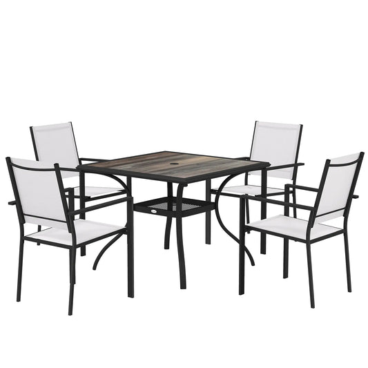 5 Piece Outdoor Patio Dining Set, Table And 4 Stackable Chairs Outdoor Dining Sets Light Grey, Black at Gallery Canada