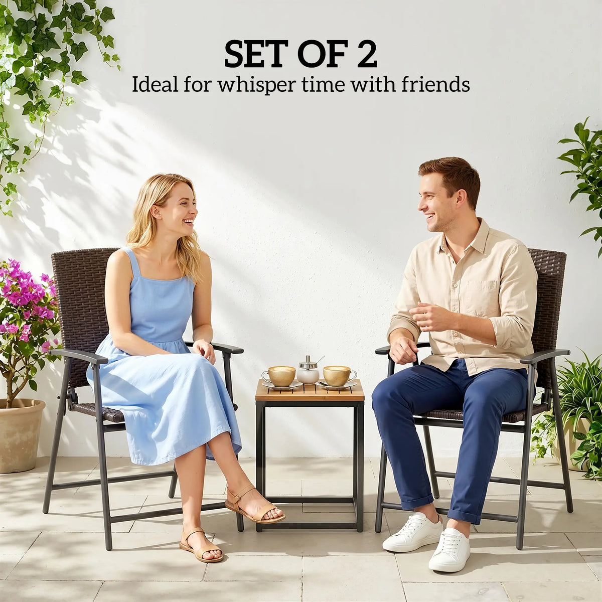 Wicker Dining Chair Set of 2, Rattan Foldable Chairs, Steel Frame, Brown Patio Chairs at Gallery Canada