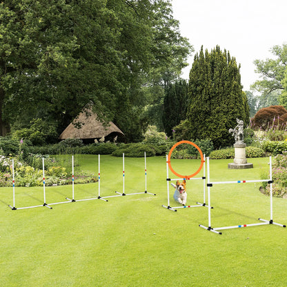 3 Piece Dog Agility Training Set, High Jump, Jumping Ring, Weave Poles, Storage Bag, White, Orange, Blue Dog Agility Training Equipment at Gallery Canada