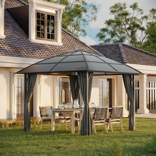 10' x 10' Hardtop Gazebo, UV60+ Polycarbonate Roof, Steel Frame, Dark Grey