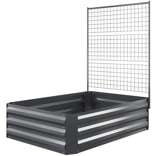 Galvanized Raised Garden Bed, Trellis for Climbing Plants, Dark Grey Raised Garden Beds Dark Grey at Gallery Canada