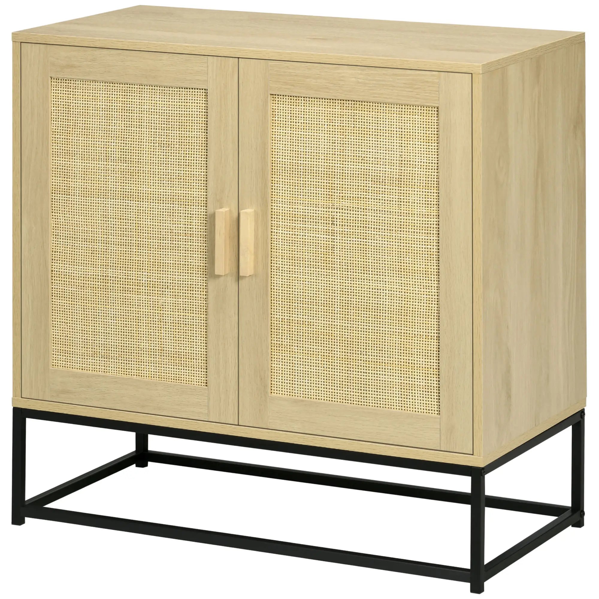 Wood Sideboard Cabinet, 2 Rattan Doors, Adjustable Shelf, Steel Legs Bar Cabinets at Gallery Canada