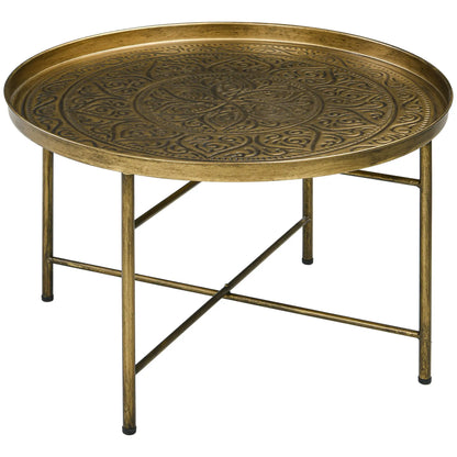 Vintage Coffee Table, 24" Round, Hammered Tray Top, Metal Frame, Gold Coffee Tables at Gallery Canada