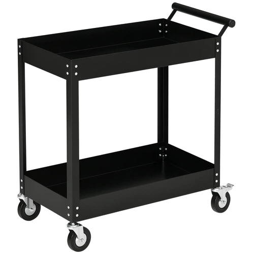 2 Tier Rolling Tool Cart, Steel Mobile Utility Cart, 330lbs, Black