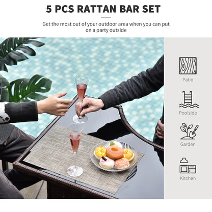 5 Pc Patio Bar Set, PE Rattan High Top Table & 4 Chairs, Dark Brown Bistro Sets at Gallery Canada