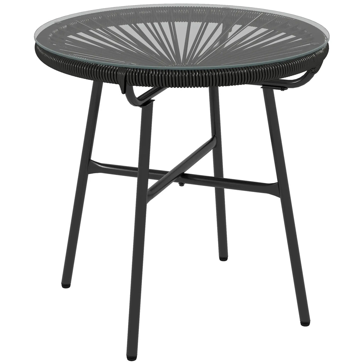 Round Rattan Side Table, Outdoor, PE Rattan, Tempered Glass Top, Black Patio Side Tables at Gallery Canada